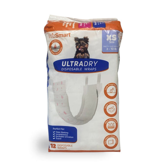 WizSmart UltraDry Disposable Male Dog Wrap (Extra Small - 12 count)