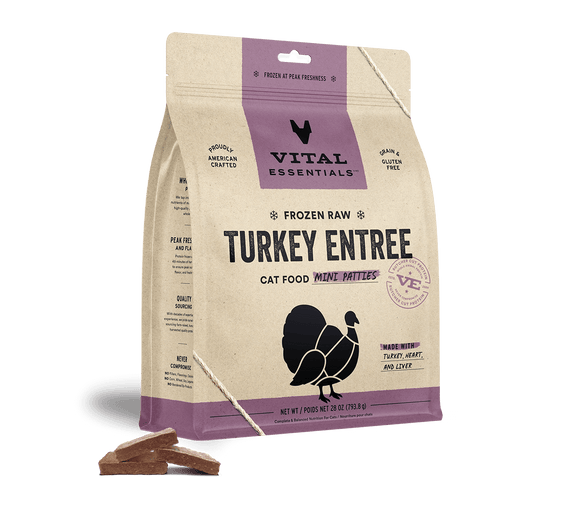 Vital Essentials Frozen Raw Turkey Mini Patties Cat Food (28 Oz)