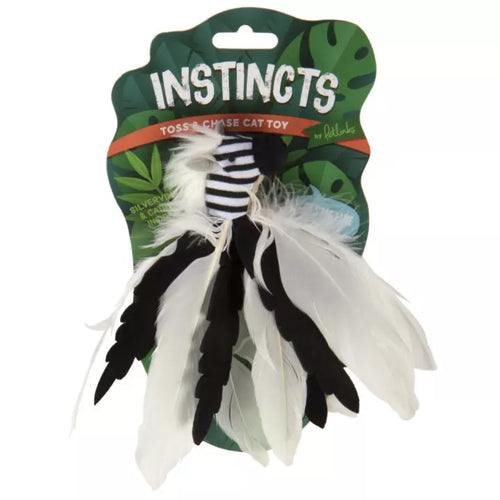 Petlinks® Instincts Zingy Zebra™ Feathered Toss and Chase Cat Toy with HappyNip™ Silvervine & Catnip (Black)