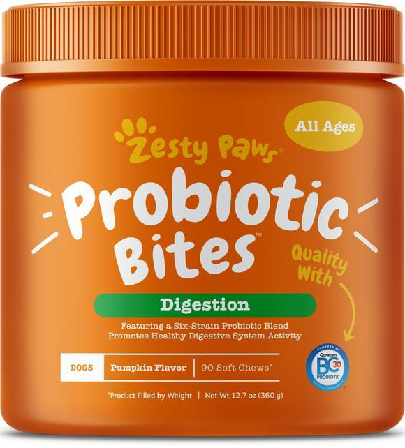 Zesty Paws Probiotic Bites with Digestive Enzymes Pumpkin Soft Chews for Dogs