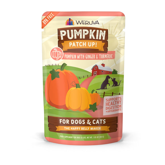 Weruva Pumpkin Patch Up!, Pumpkin with Ginger & Turmeric for Dogs & Cats (2.8oz Pouch, Pack of 12)