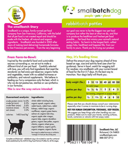 Smallbatch Rabbitbatch Frozen Dog Food (3 Lb Sliders)
